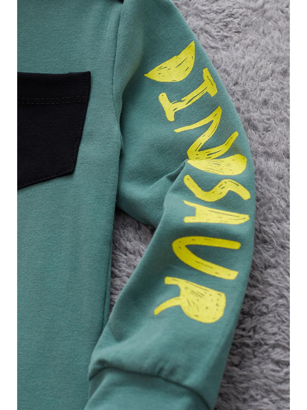 Yeşil Dinozor Baskılı Cepli Erkek Bebek Eşofman Takımı 17321-3