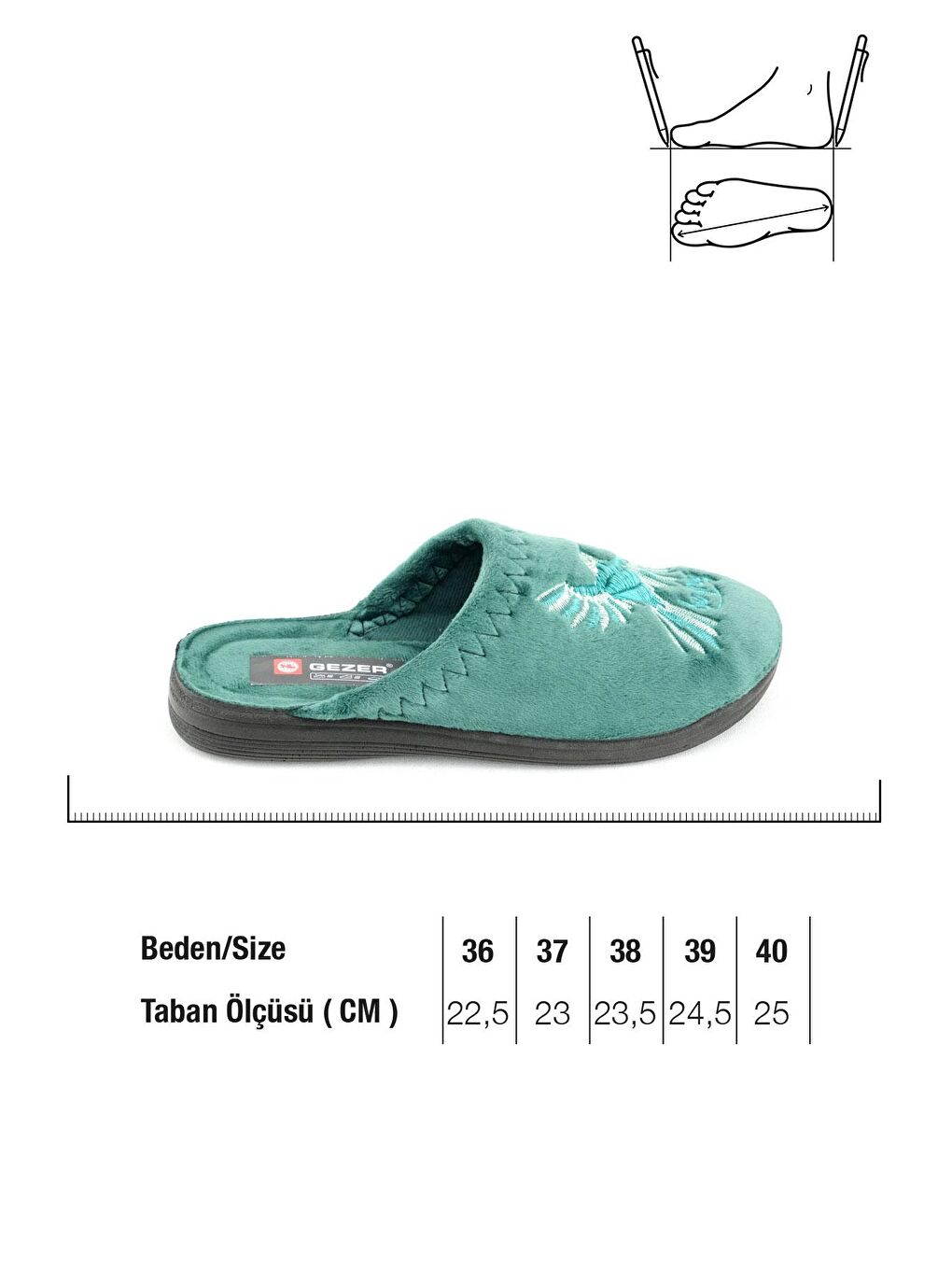 Yeşil Kışlık Kadın Nakışlı Ev Terlik-1