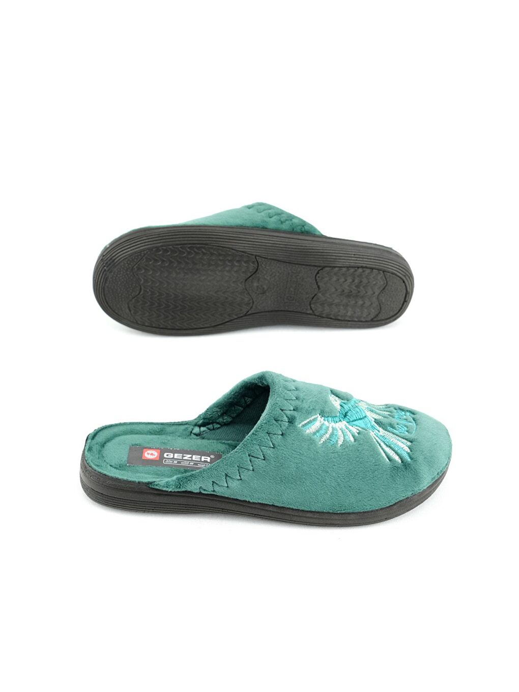 Yeşil Kışlık Kadın Nakışlı Ev Terlik-4