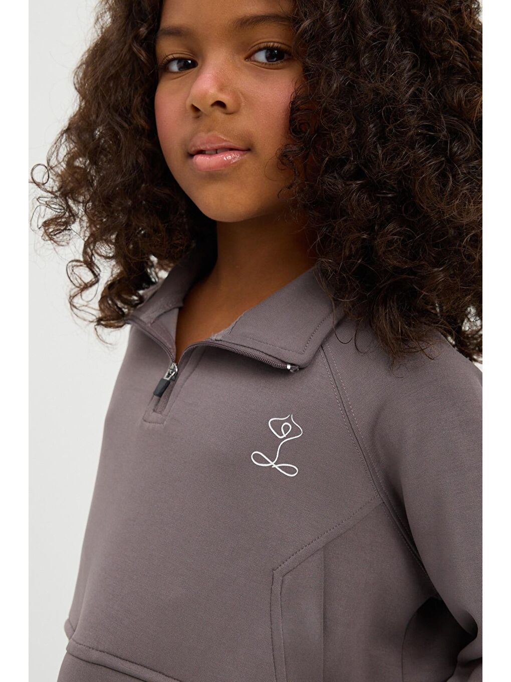 Kız Çocuk Basic Fluffy Crop Top Koyu Gri-2