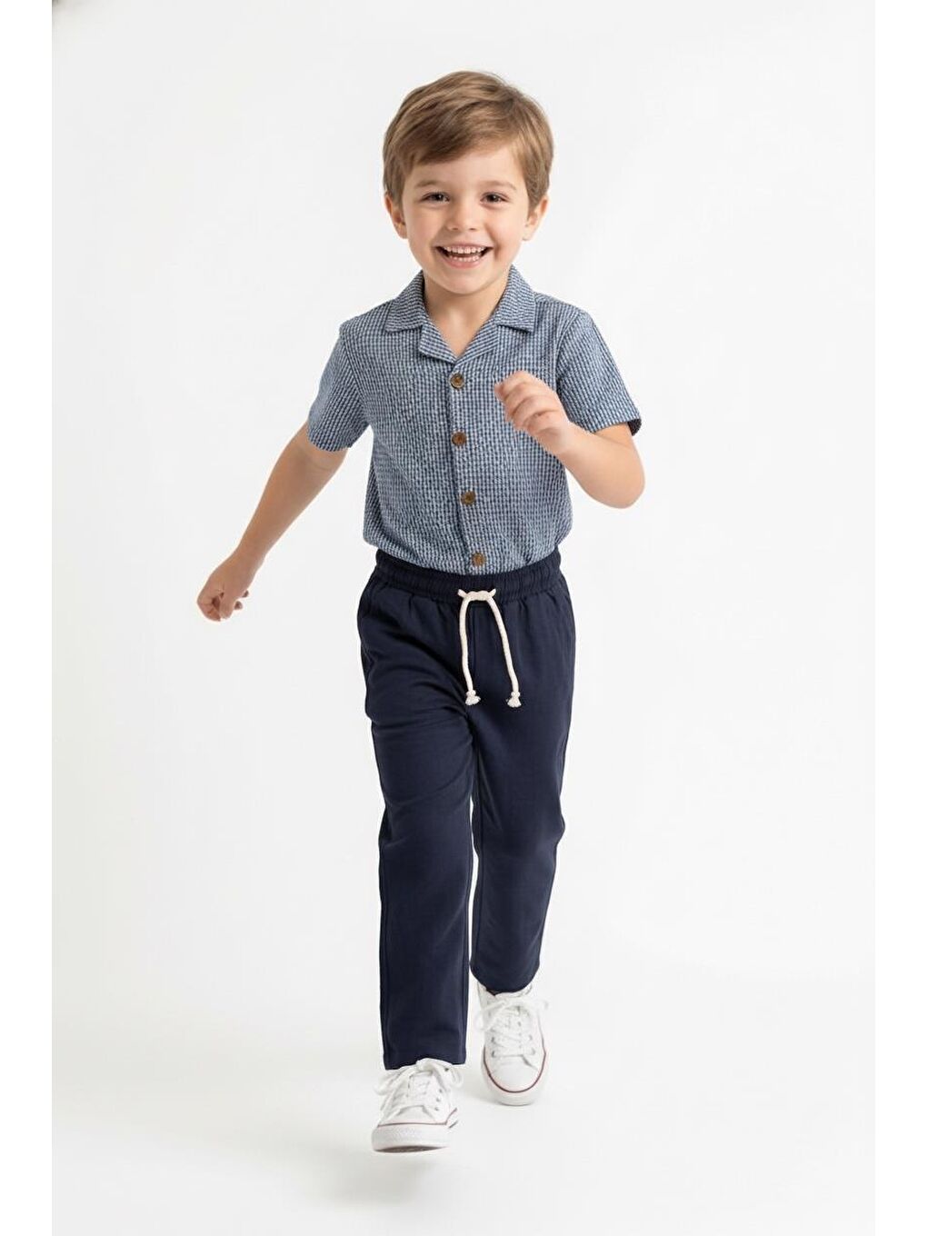 İndigo Kabartma Çizgili Gömlek 2li Takım-2