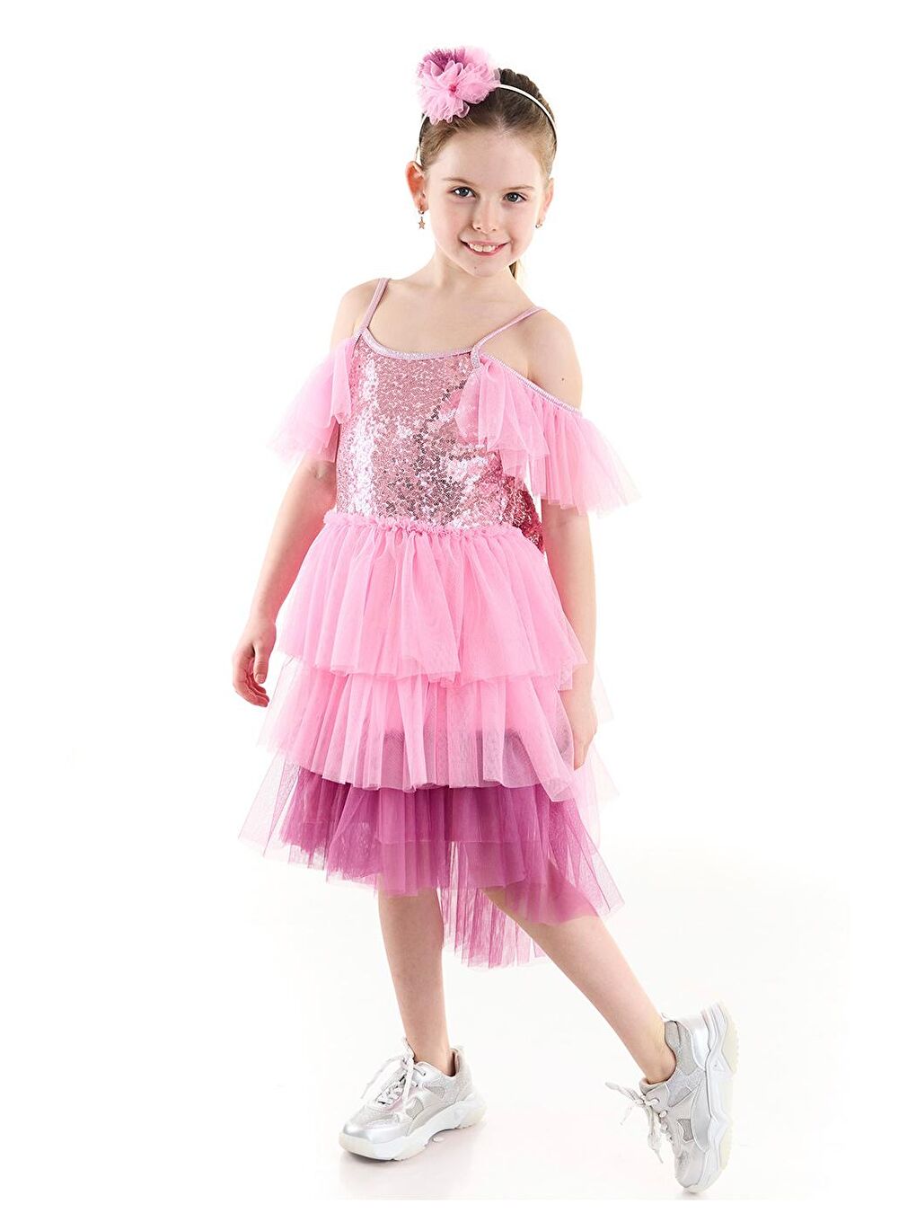 Pembe June Payetli Fiyonklu Tütü Elbise