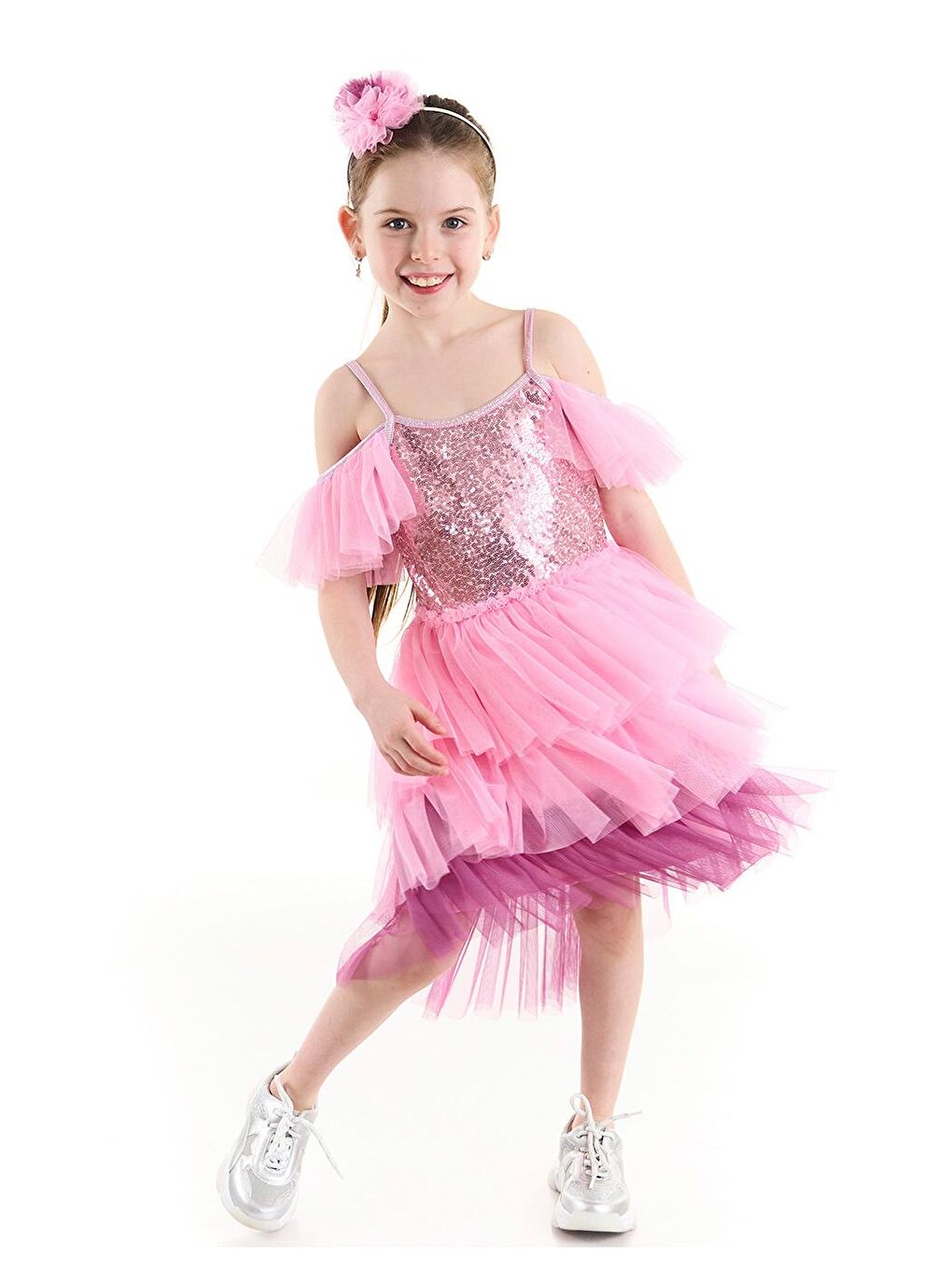 Pembe June Payetli Fiyonklu Tütü Elbise-2