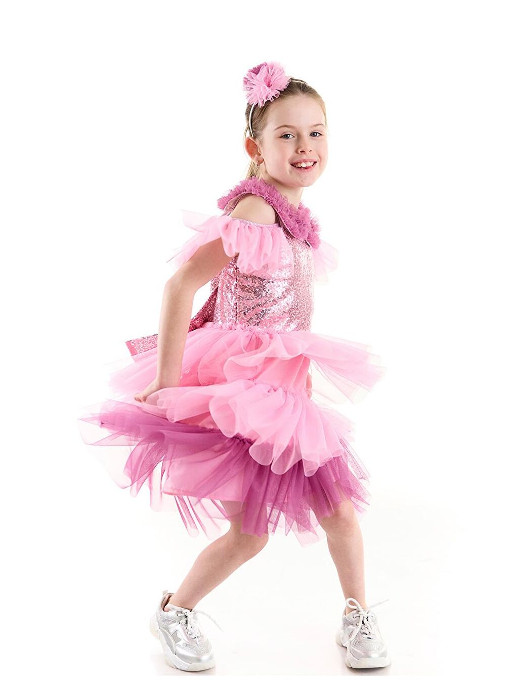 Pembe June Payetli Fiyonklu Tütü Elbise-3