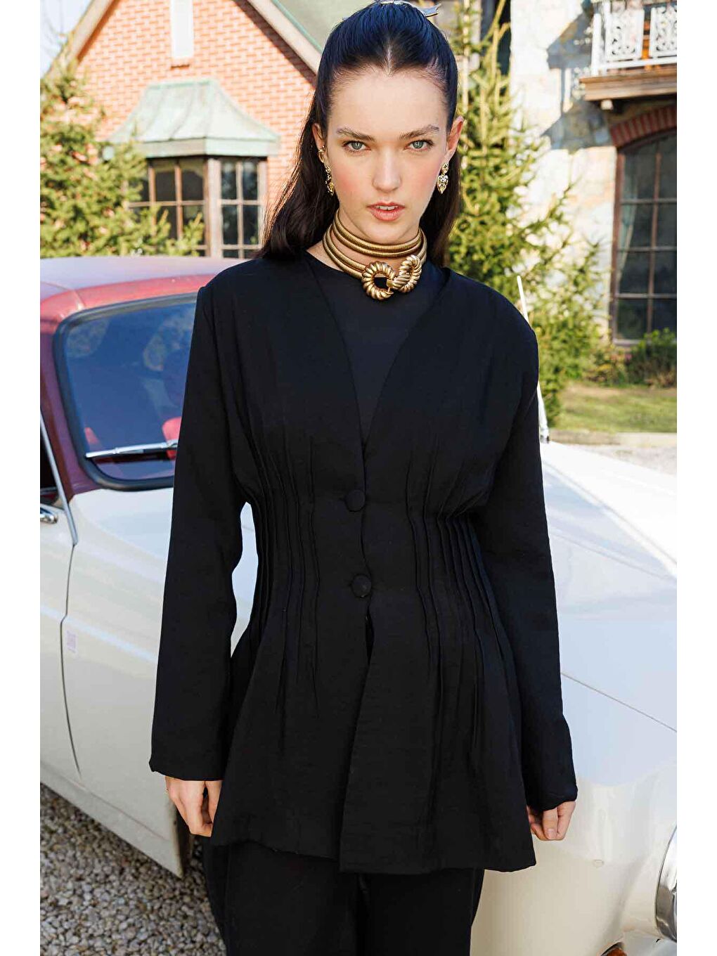 Nervür Detaylı Ceket - Siyah