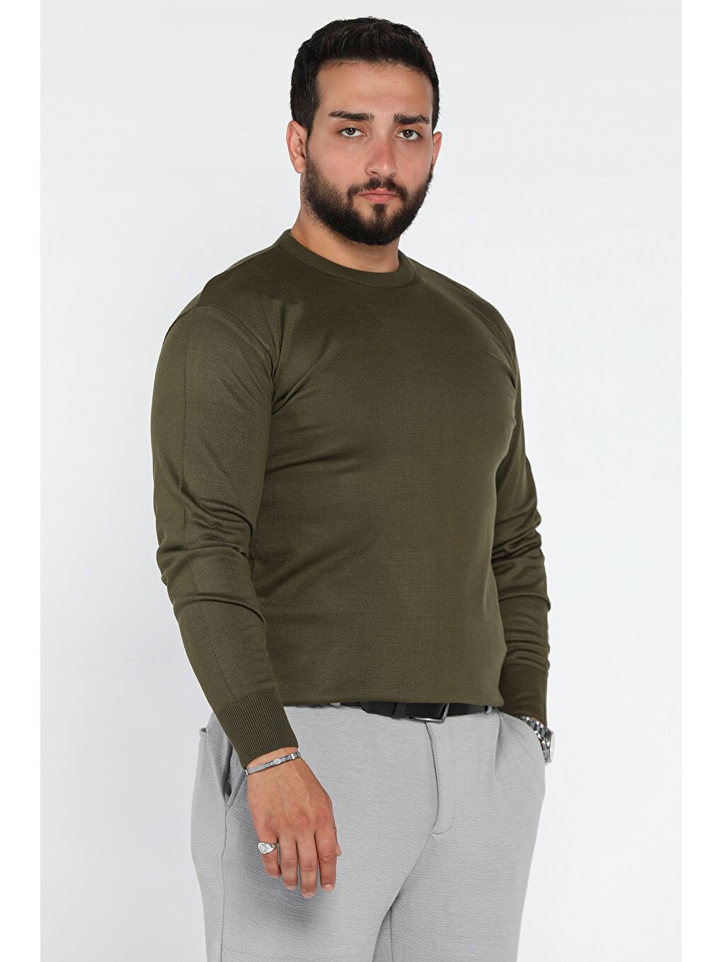 Haki Erkek Bisiklet Yaka Triko Kazak-1