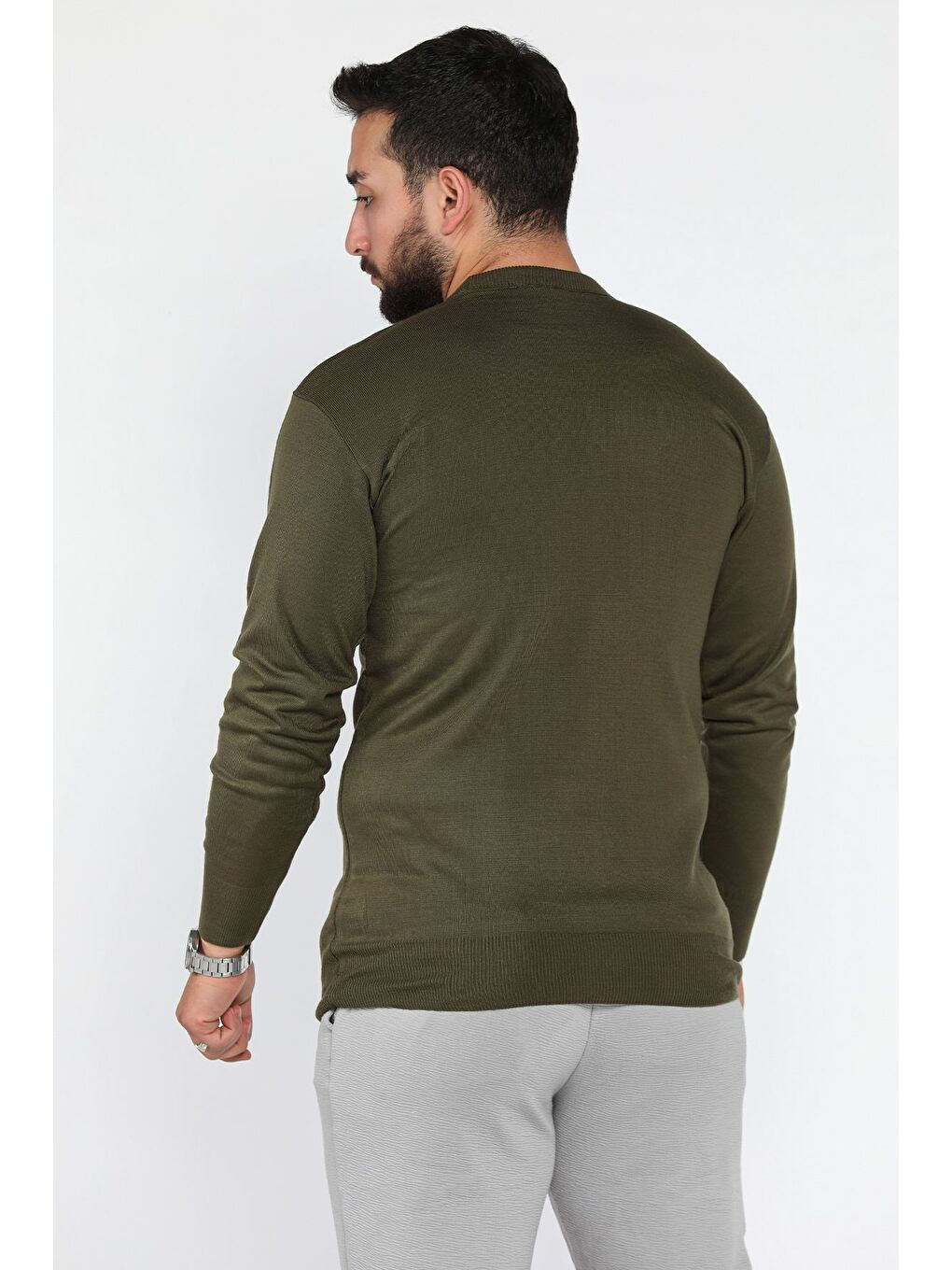 Haki Erkek Bisiklet Yaka Triko Kazak-2