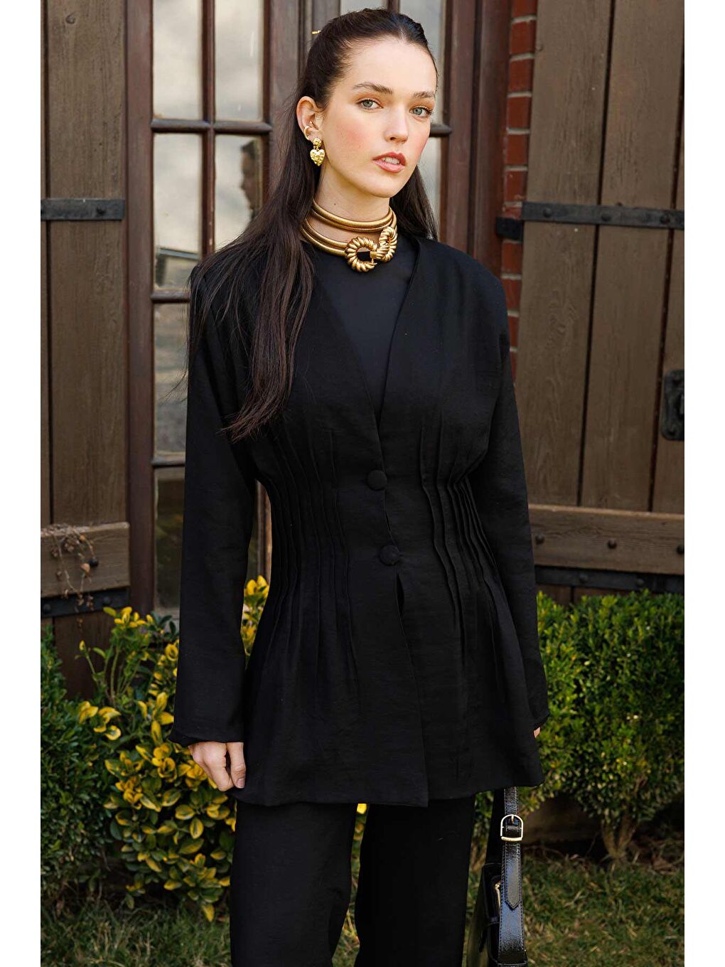 Nervür Detaylı Ceket - Siyah-3