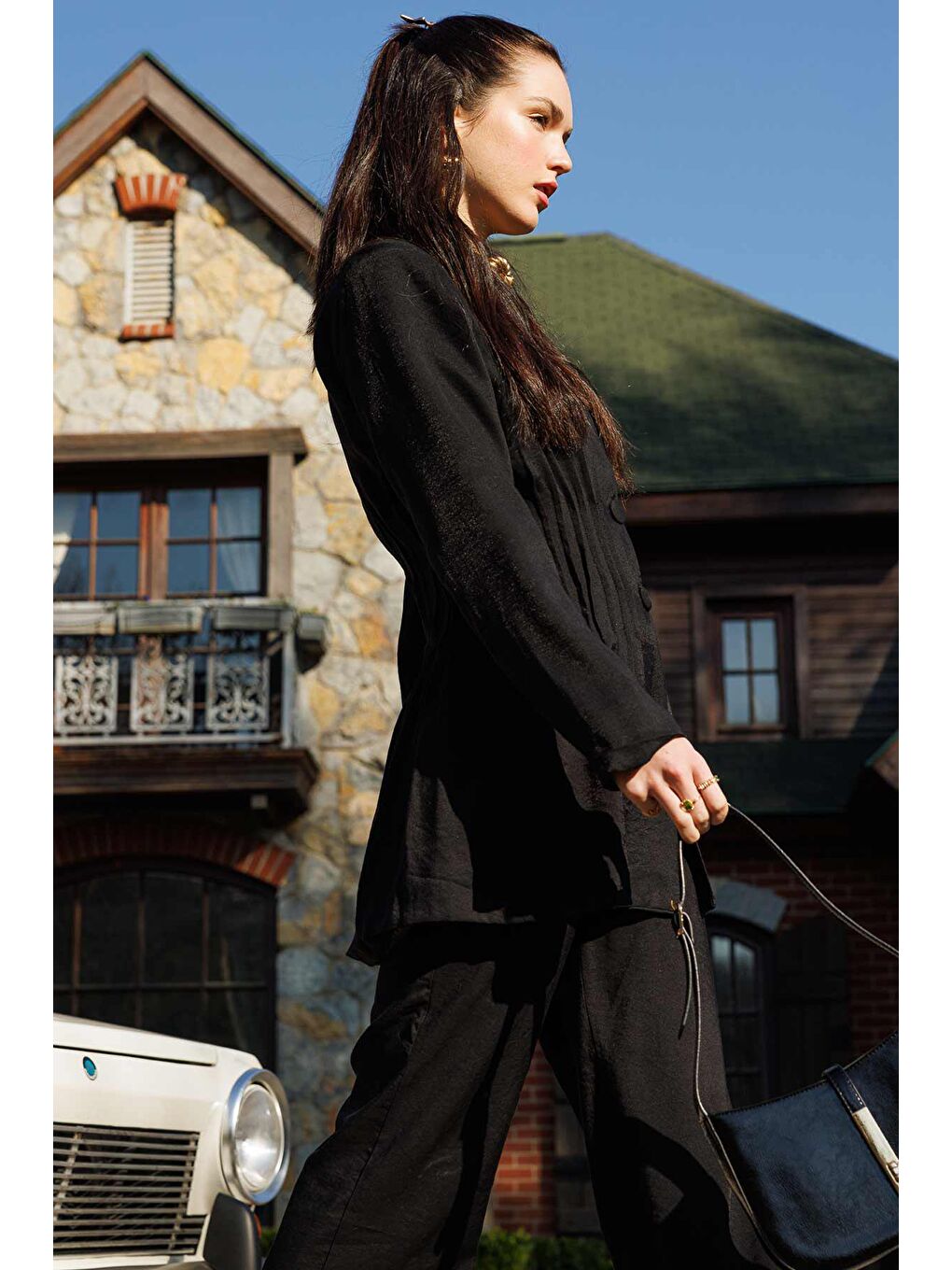 Nervür Detaylı Ceket - Siyah-4