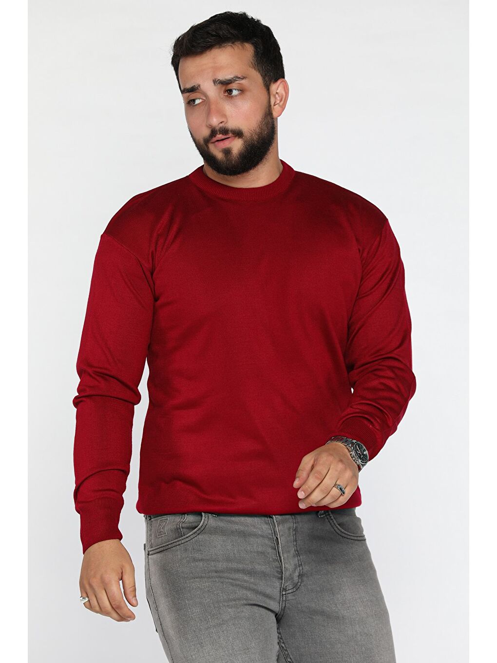 Kırmızı Erkek Bisiklet Yaka Triko Kazak