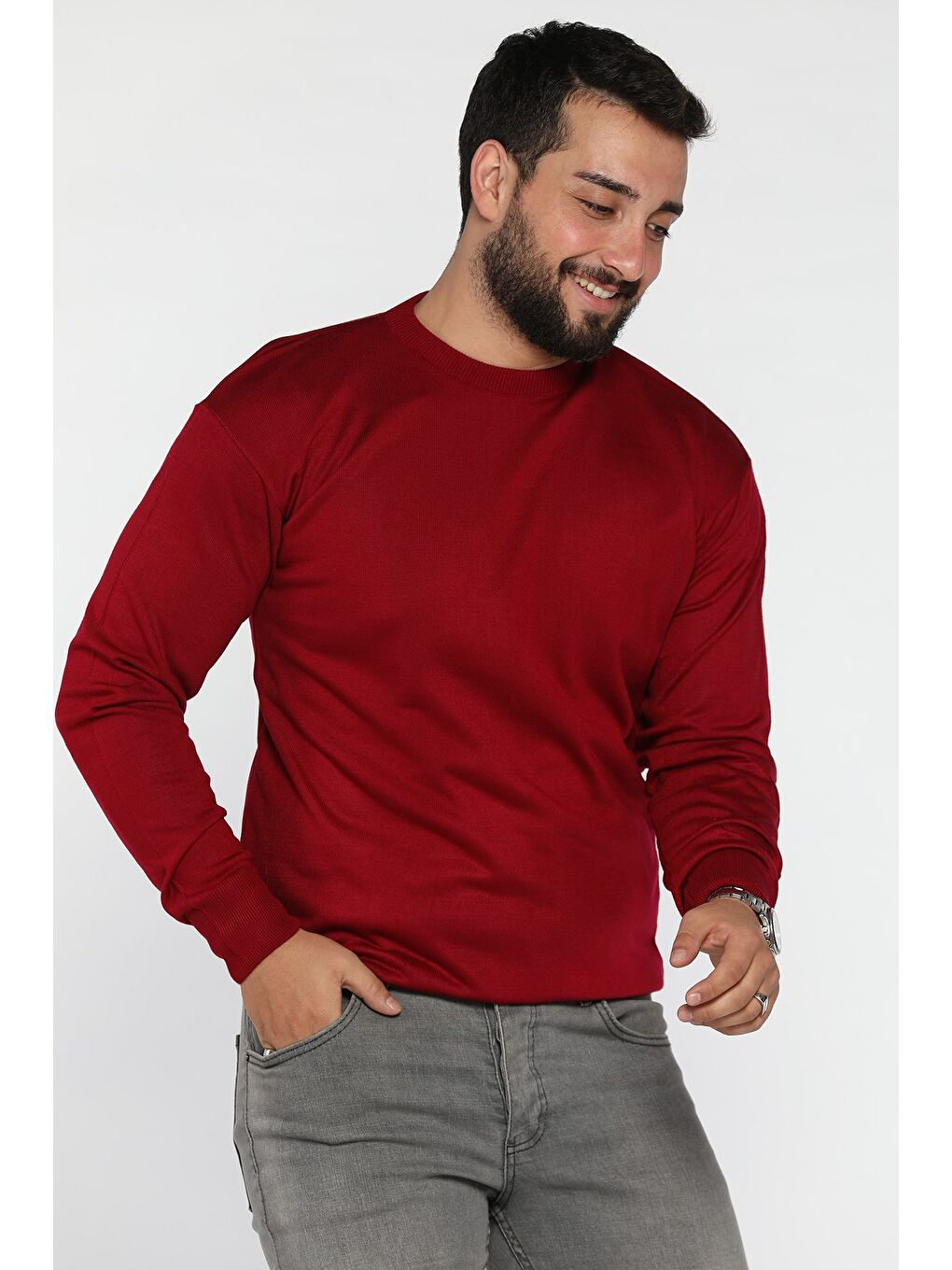 Kırmızı Erkek Bisiklet Yaka Triko Kazak-1