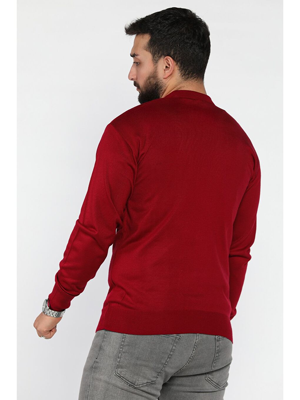 Kırmızı Erkek Bisiklet Yaka Triko Kazak-2