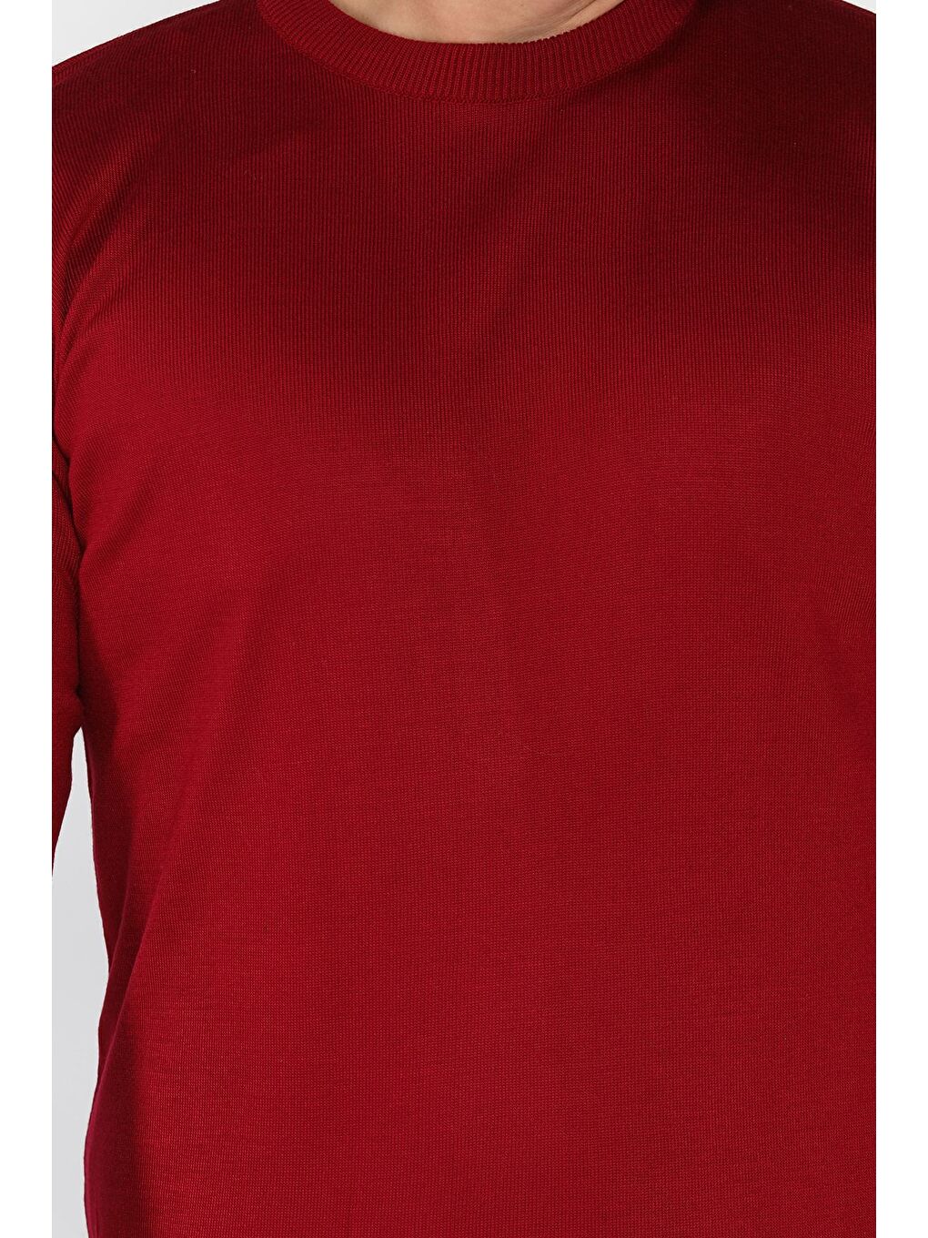 Kırmızı Erkek Bisiklet Yaka Triko Kazak-3