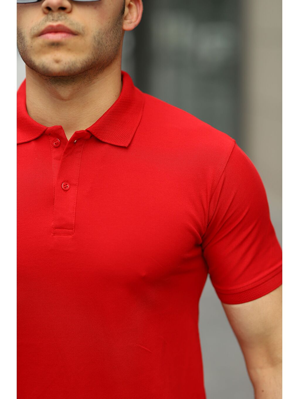 comstar Kırmızı Erkek Kıvrılmaz Polo Yaka Cepsiz Slim Fit Dar Kesim Düz T-Shirt - 1