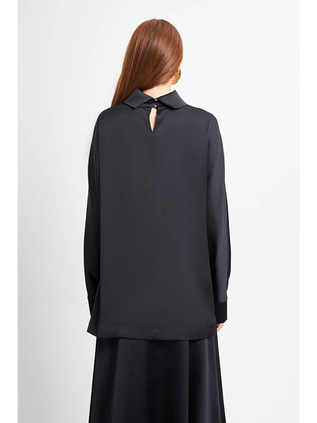 Degaje Yaka Saten Siyah Tunik-5