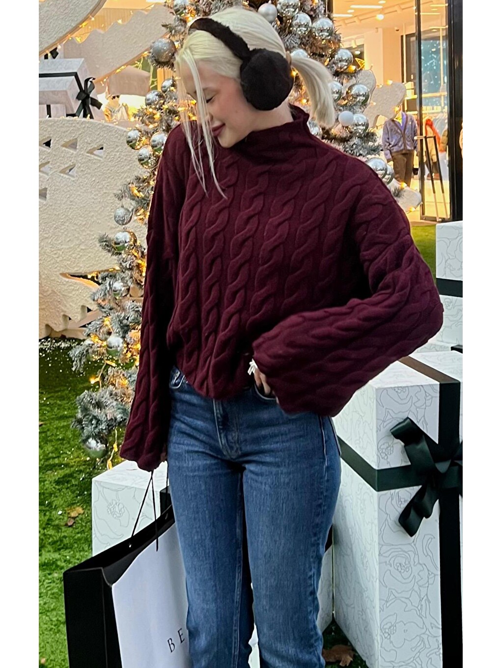 Bordo Balıkçı Yaka Örme Triko Kazak Mg2172-2