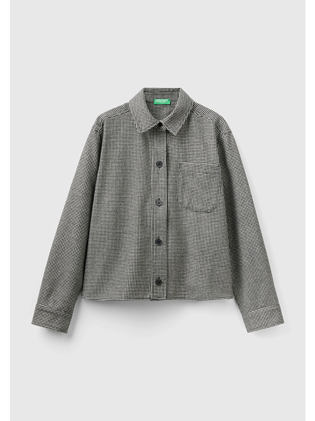 Kadın Siyah Beyaz Kazayağı Desenli Önü Capli Gömlek-1