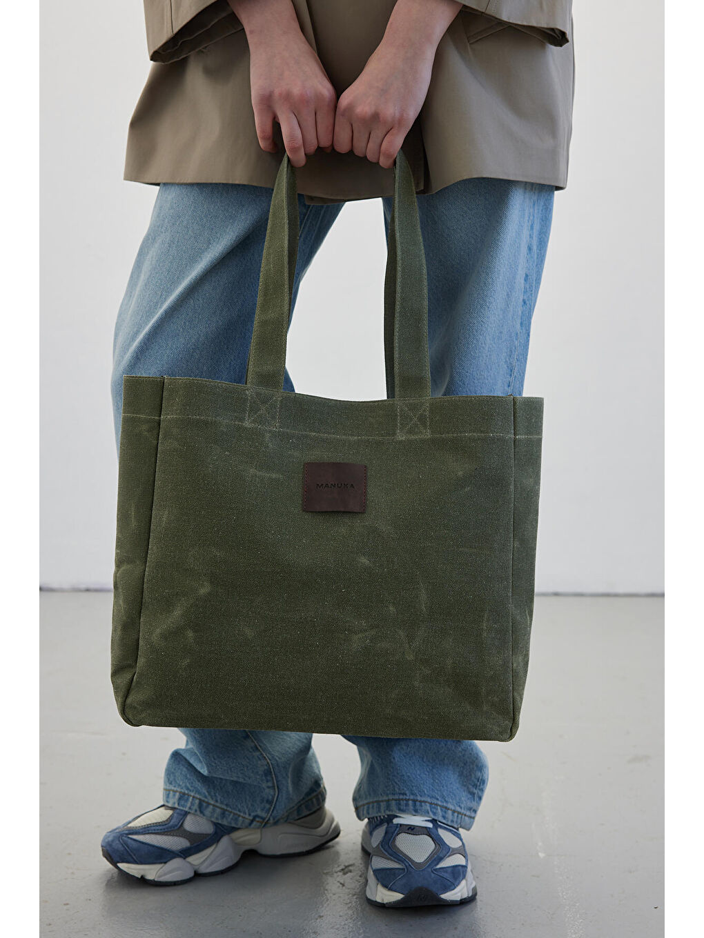 Yıkamalı Tote Çanta Haki-2