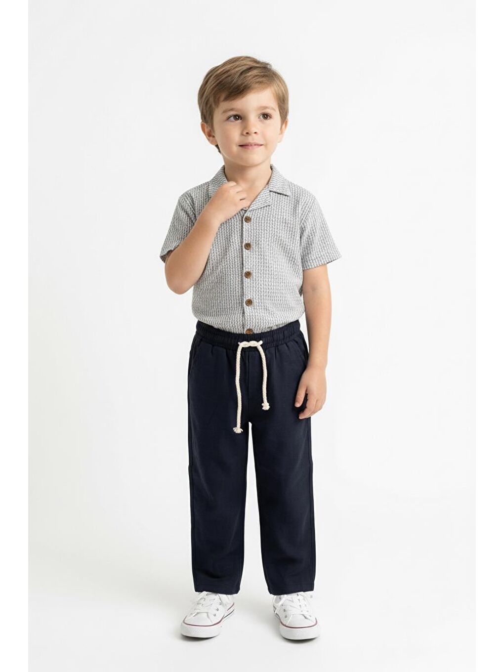 Bej Kabartma Çizgili Gömlek 2li Takım-2