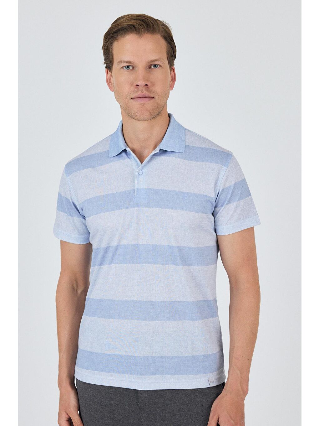 Mavi Kısa Kol Desenli Pike Polo Yaka Cepsiz Slim Fit Tişört 1011250128