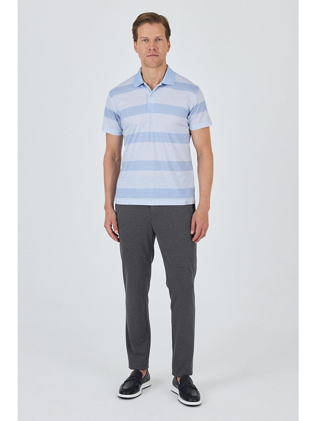 Mavi Kısa Kol Desenli Pike Polo Yaka Cepsiz Slim Fit Tişört 1011250128-1