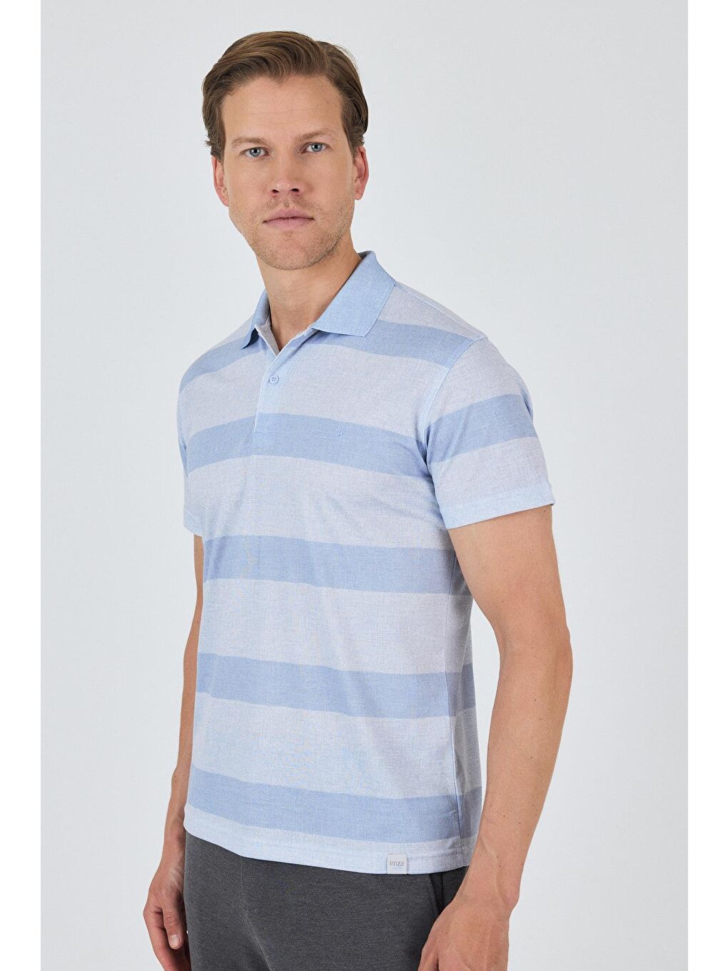 Mavi Kısa Kol Desenli Pike Polo Yaka Cepsiz Slim Fit Tişört 1011250128-2