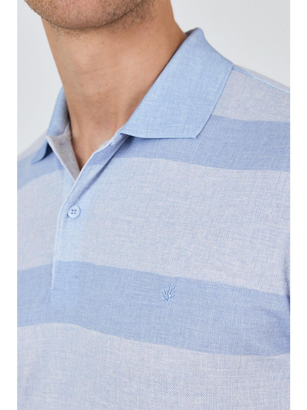 Mavi Kısa Kol Desenli Pike Polo Yaka Cepsiz Slim Fit Tişört 1011250128-3