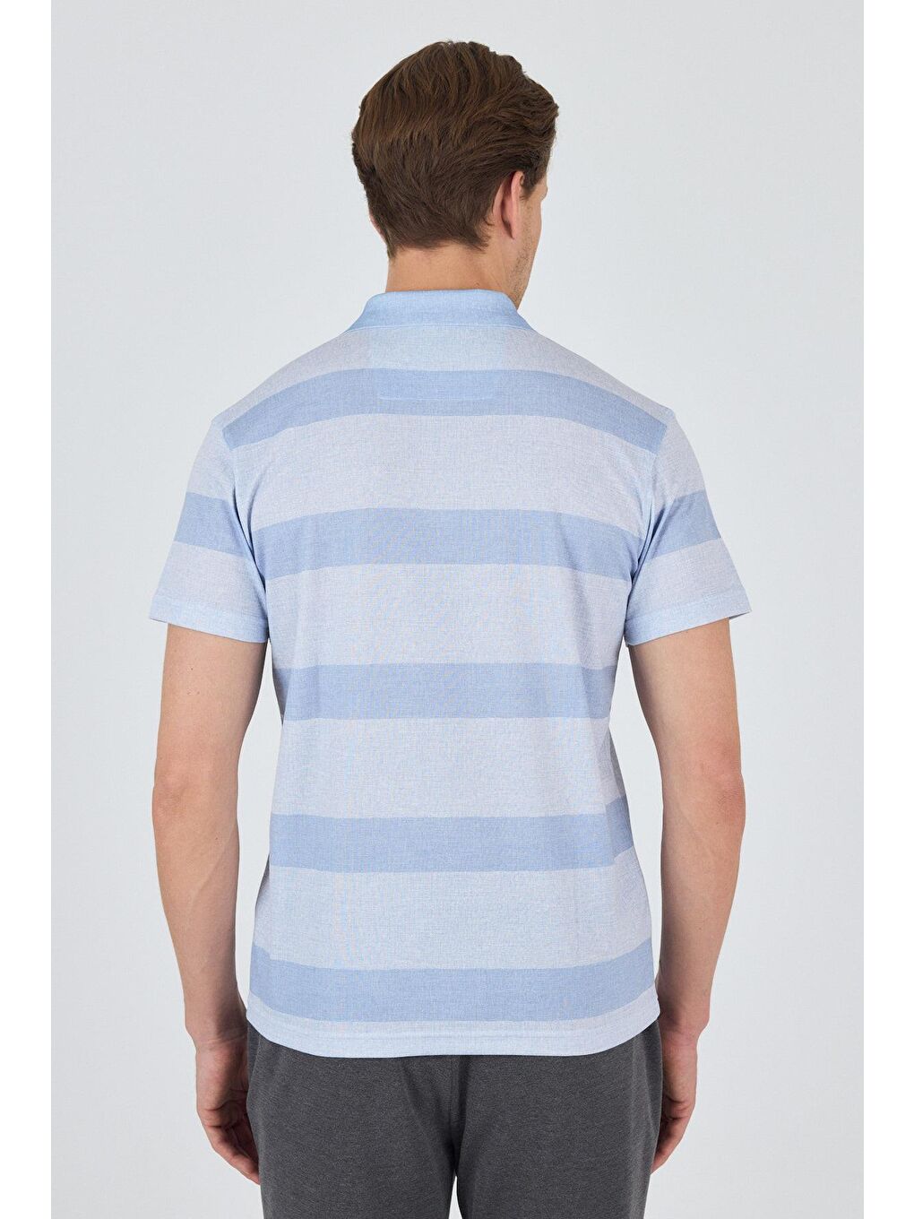 Mavi Kısa Kol Desenli Pike Polo Yaka Cepsiz Slim Fit Tişört 1011250128-4