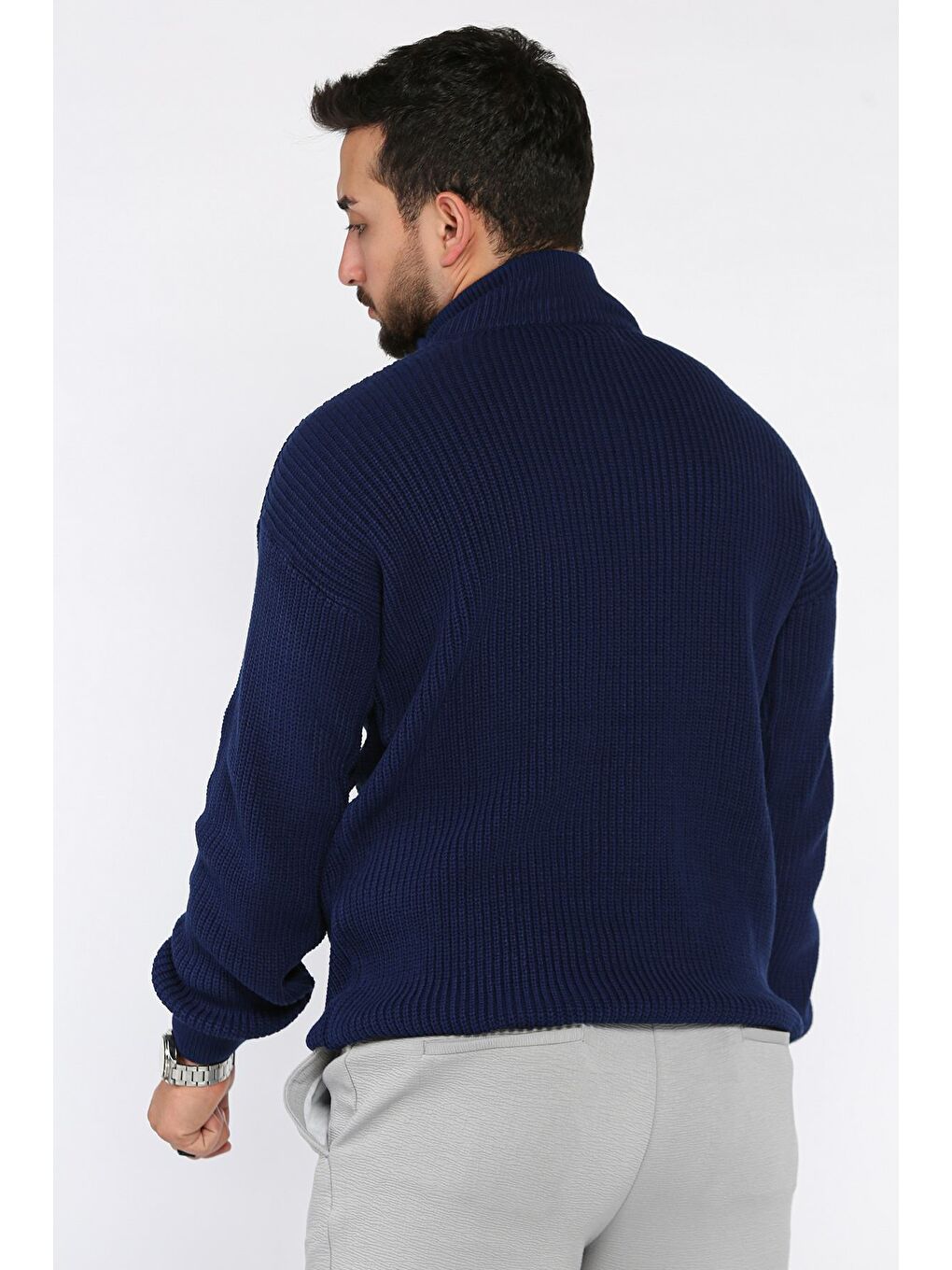 Lacivert Erkek Yarım Fermuarlı Triko Kazak-2
