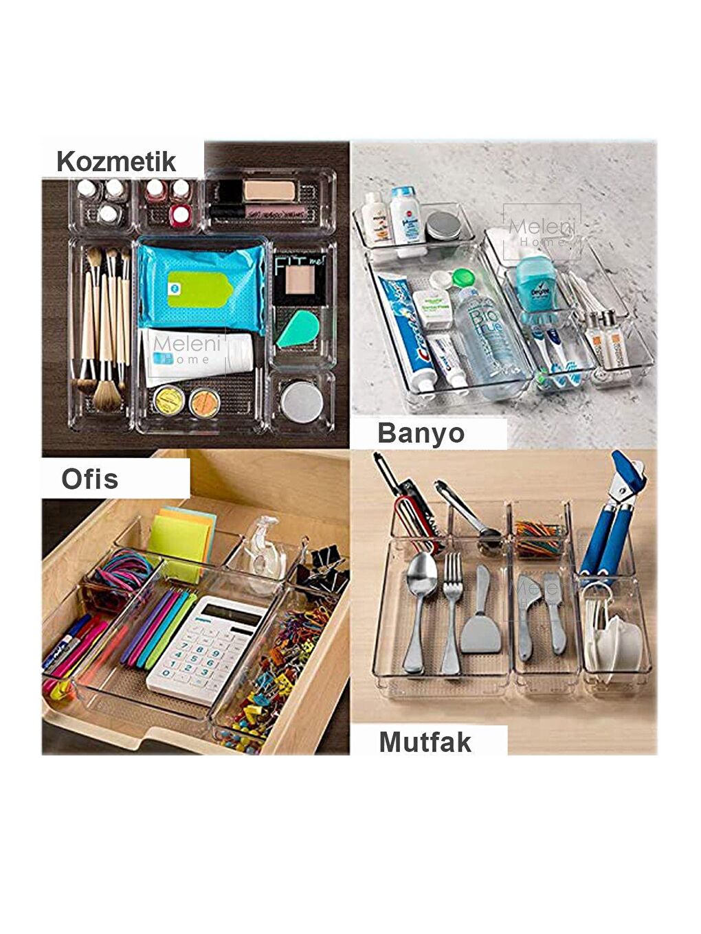 Meleni Home Beyaz 12 Parça Punto Organizer - Banyo Makyaj Takı Düzenleyici - Çekmece Içi Düzenleyici Organizer - 1