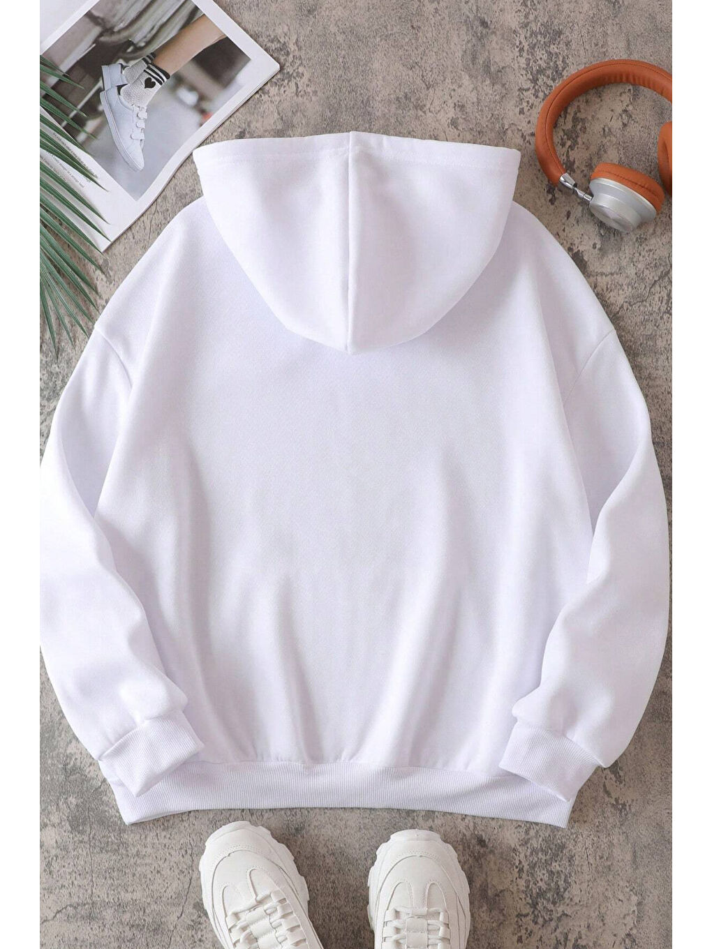 uyguntarz Beyaz Unisex Kalp Baskılı Oversize Sweatshirt - 1