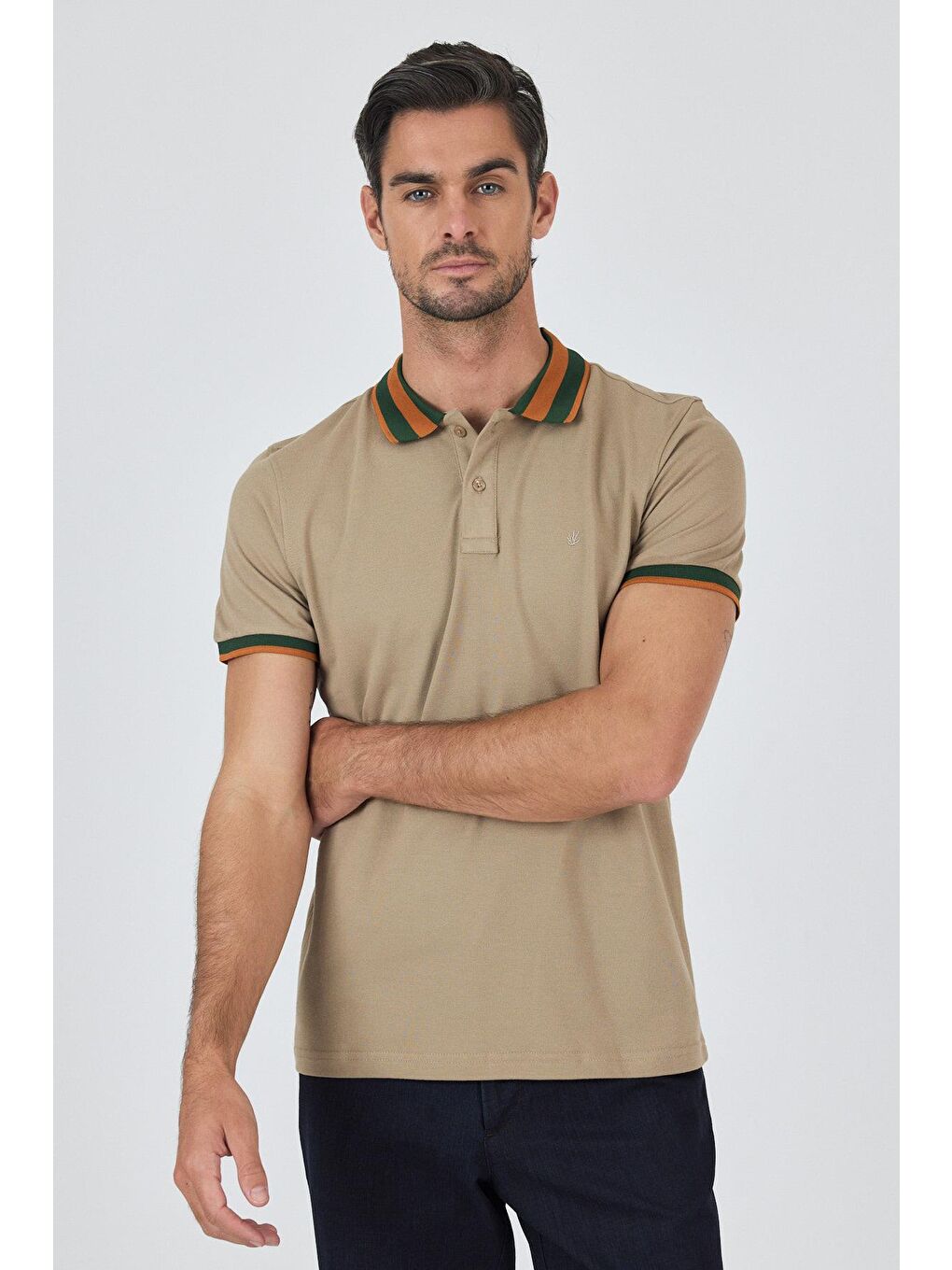 Bej Kısa Kol Düz Pike Polo Yaka Cepsiz Pamuk Casual Slim Fit %100 Pamuk Tişört 1011250103_591-2