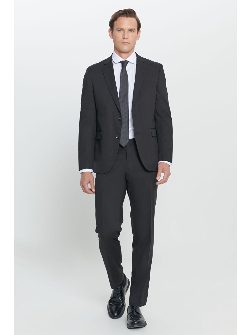 Erkek Siyah Regular Fit Geniş Kesim Mono Yaka Takım Elbise-2