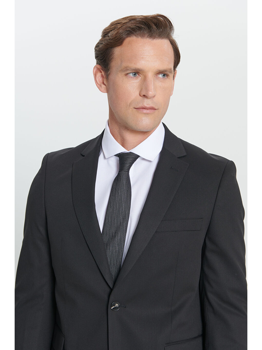 Erkek Siyah Regular Fit Geniş Kesim Mono Yaka Takım Elbise-3