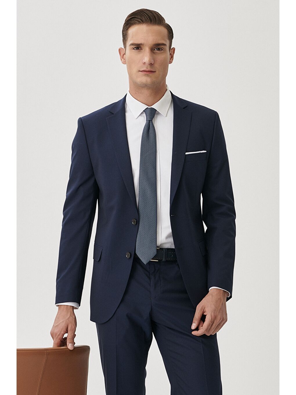 Erkek Lacivert Slim Fit Dar Kesim Mono Yaka Takım Elbise-4