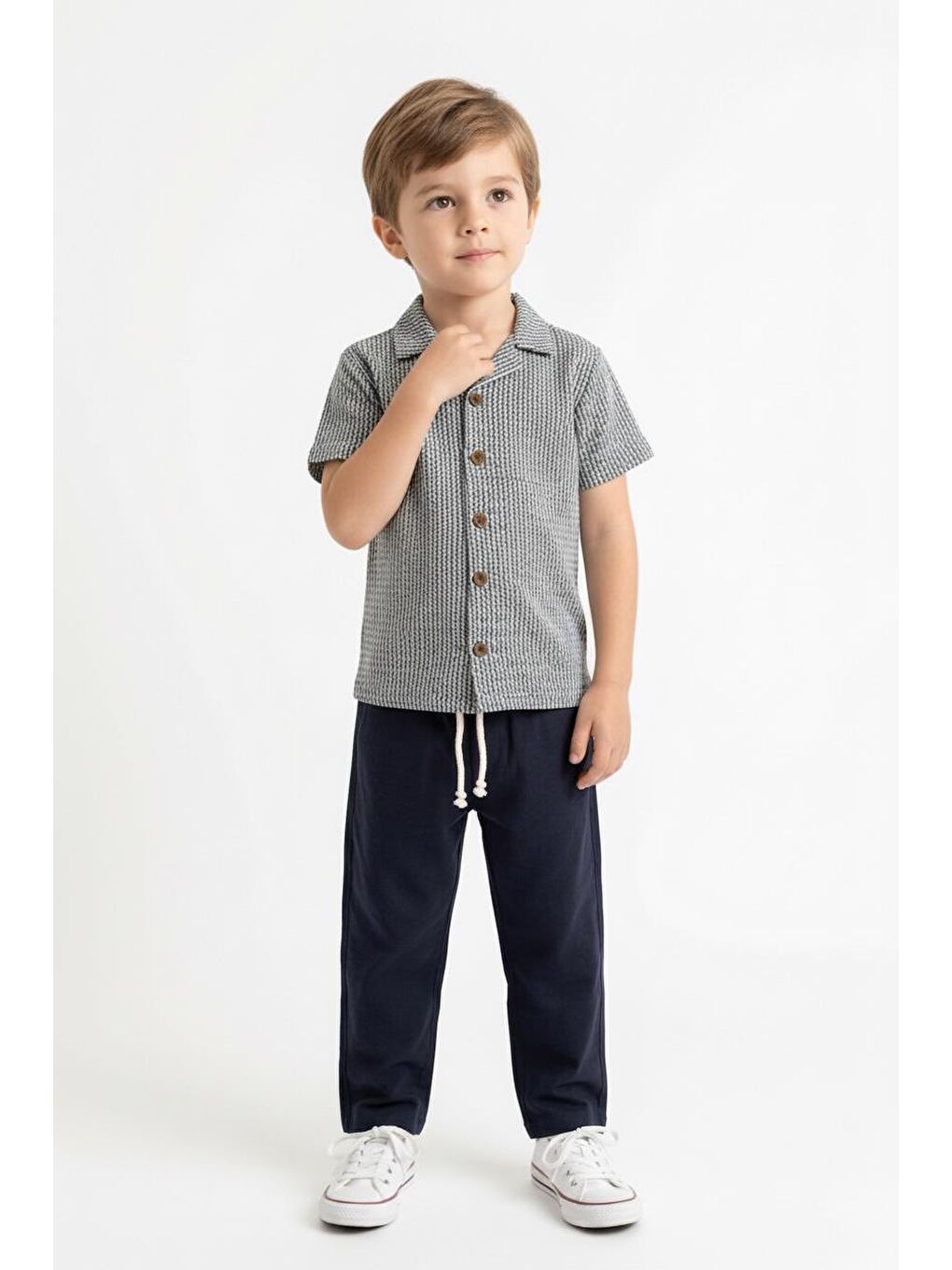 Haki Kabartma Çizgili Gömlek 2li Takım-3