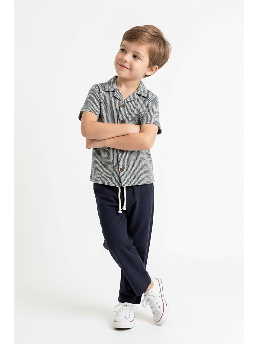 Haki Kabartma Çizgili Gömlek 2li Takım-4