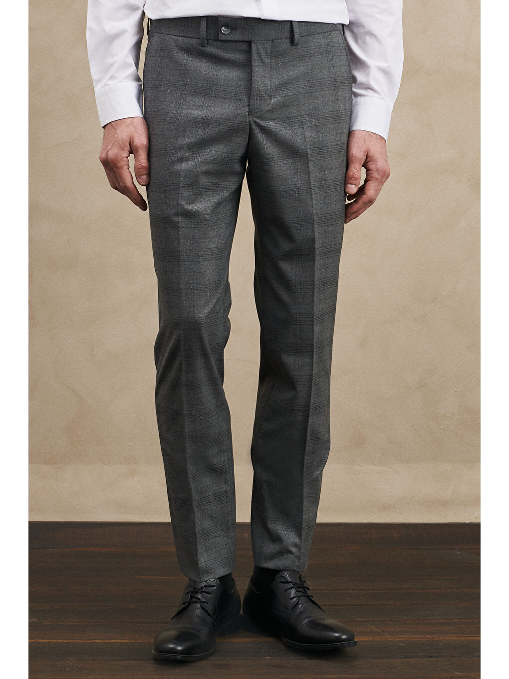 Erkek Gri Ekstra Slim Fit Dar Kesim Mono Yaka Kareli Takım Elbise-3