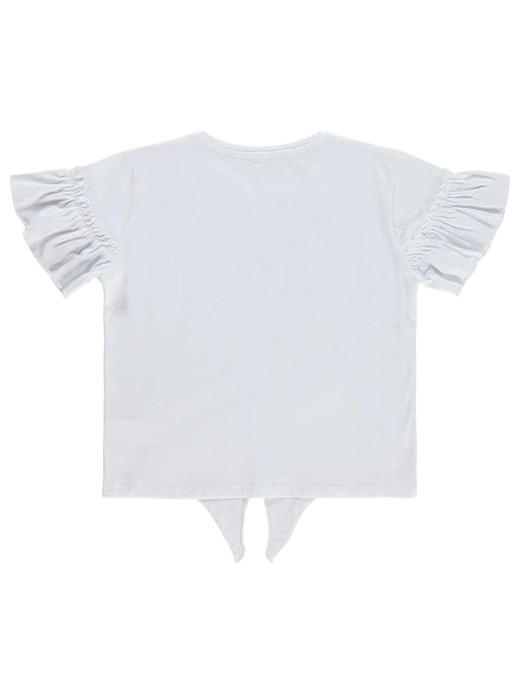 Girls Önü Bağlamalı Taşlı 10-13 Yaş Tişört - Ekru-1