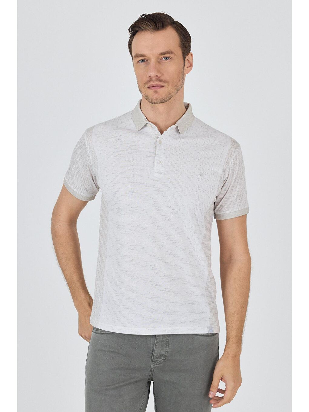 Bej Kısa Kol Baskılı Pike Polo Yaka Cepsiz Slim Fit Tişört 1011250167