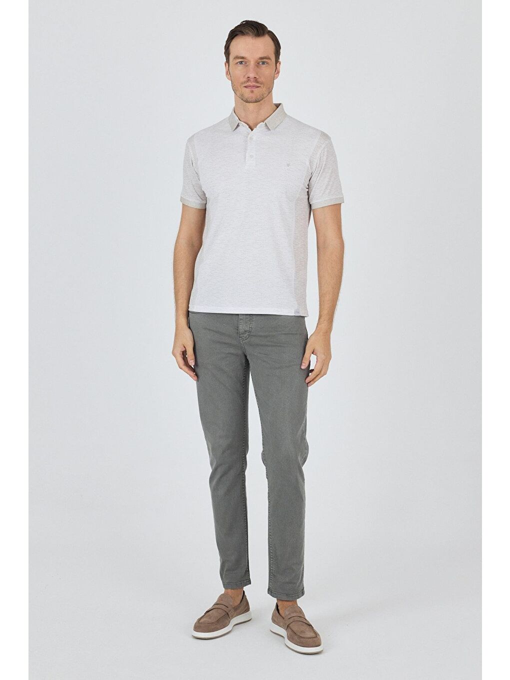 Bej Kısa Kol Baskılı Pike Polo Yaka Cepsiz Slim Fit Tişört 1011250167-1