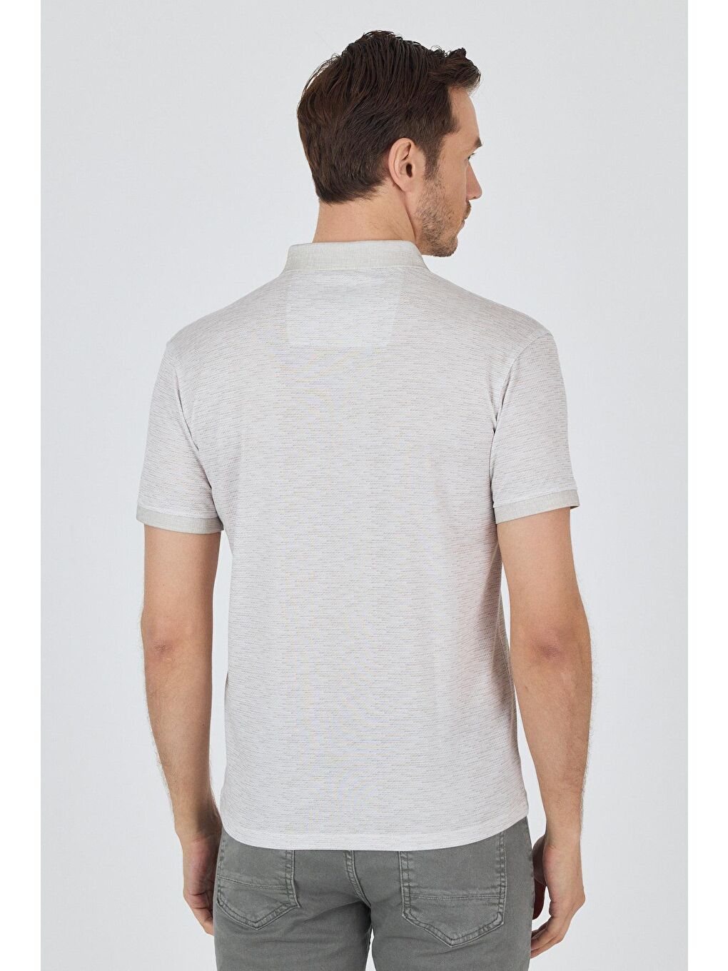 Bej Kısa Kol Baskılı Pike Polo Yaka Cepsiz Slim Fit Tişört 1011250167-4