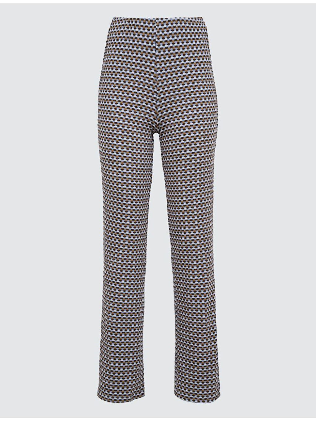 Karışık Yüksek Bel Desenli Örme Pantolon-5