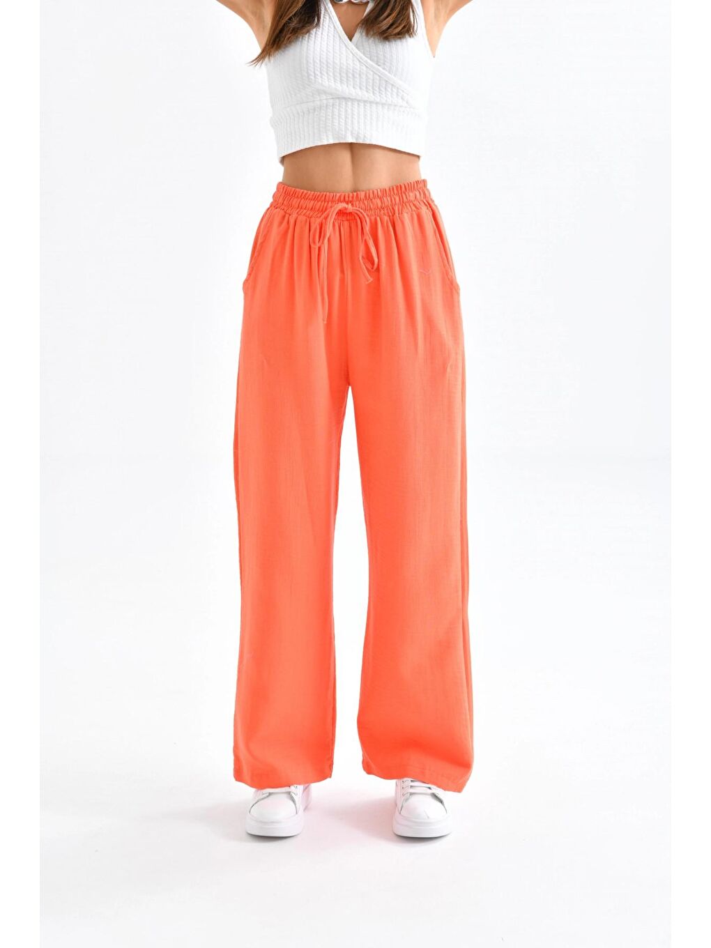 Turuncu Kadın Bol Paça Oranj Renk Pantolon-1