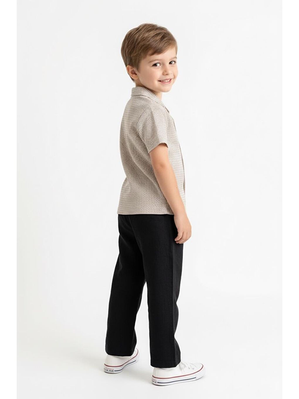 Bej Kabartma Çizgili Gömlek 2li Takım-2