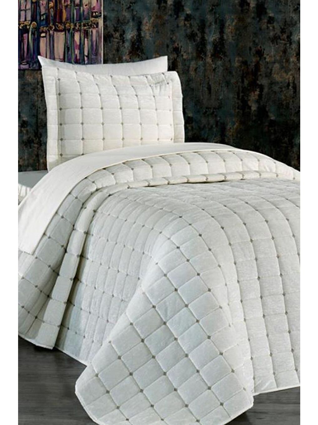 Ekru Çeyizdiyarı Laila Tek Kişilik Yatak Örtüsü Krem-1