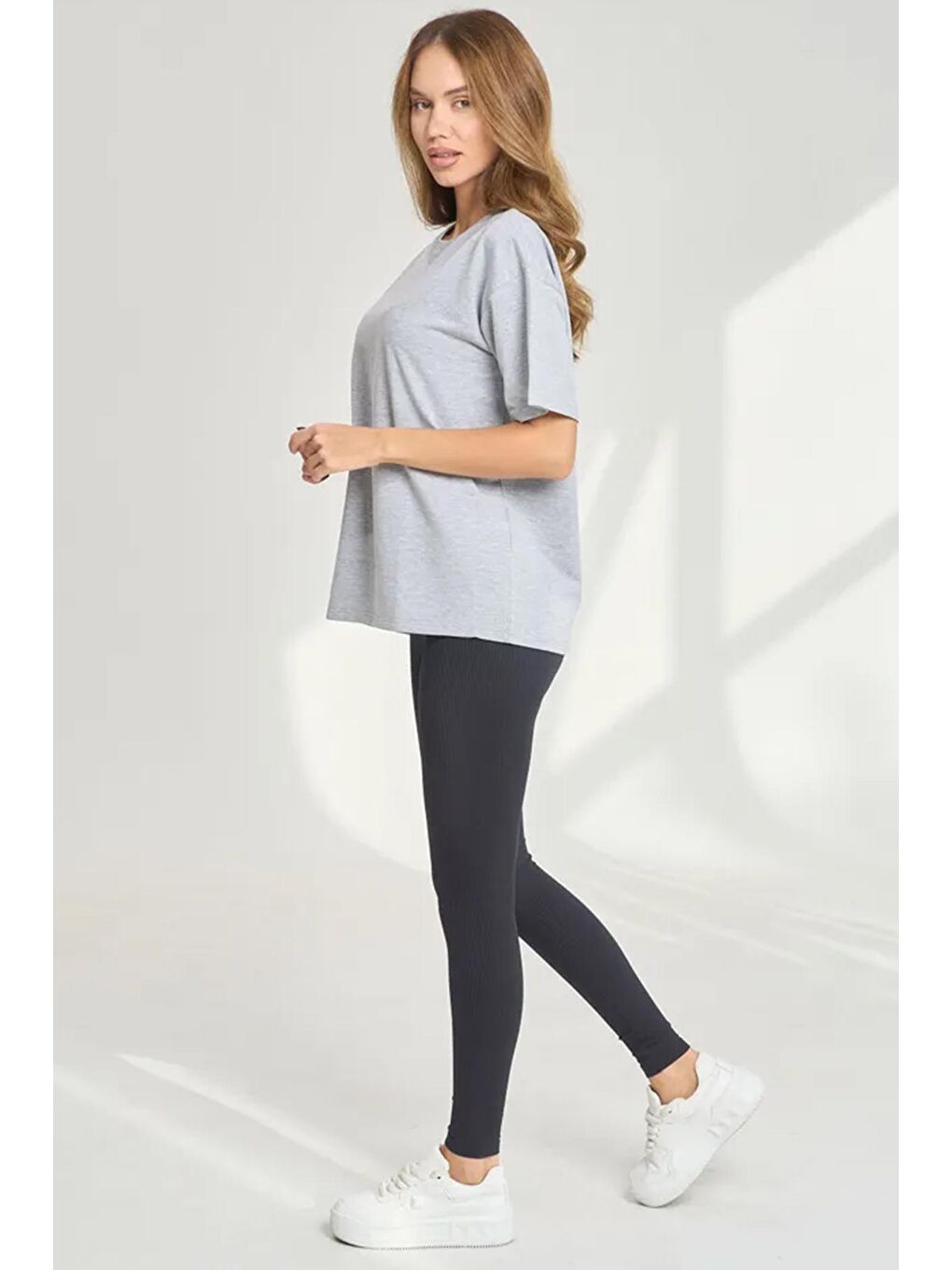 uyguntarz Gri Unisex Pamuklu Oversize Basic Tshirt - 2