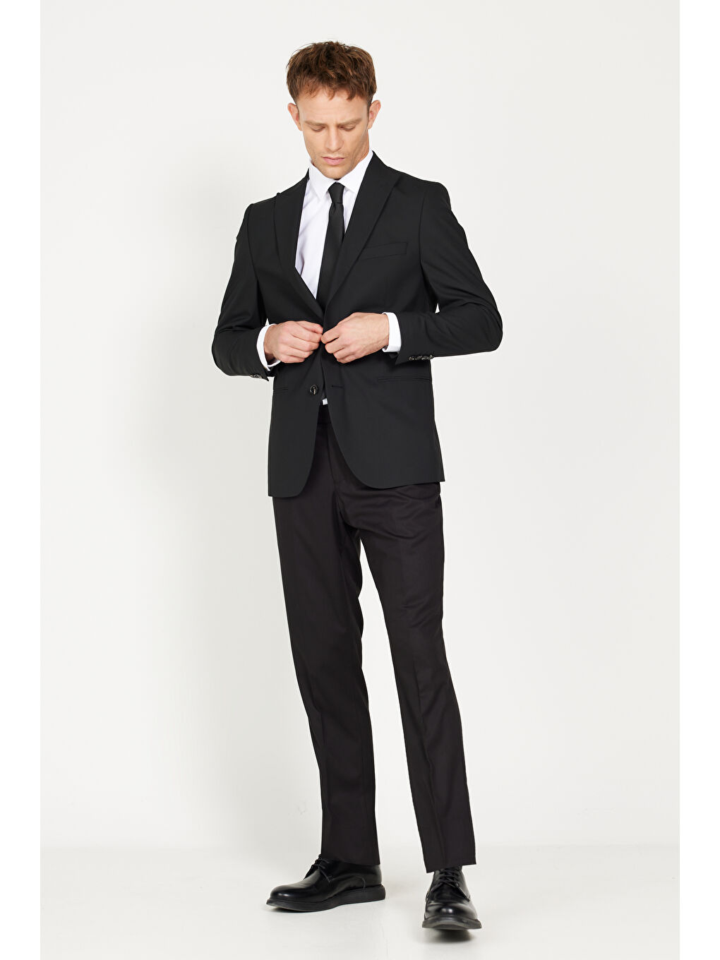 Erkek Siyah Ekstra Slim Fit Siyah Spor Takım Elbise-2