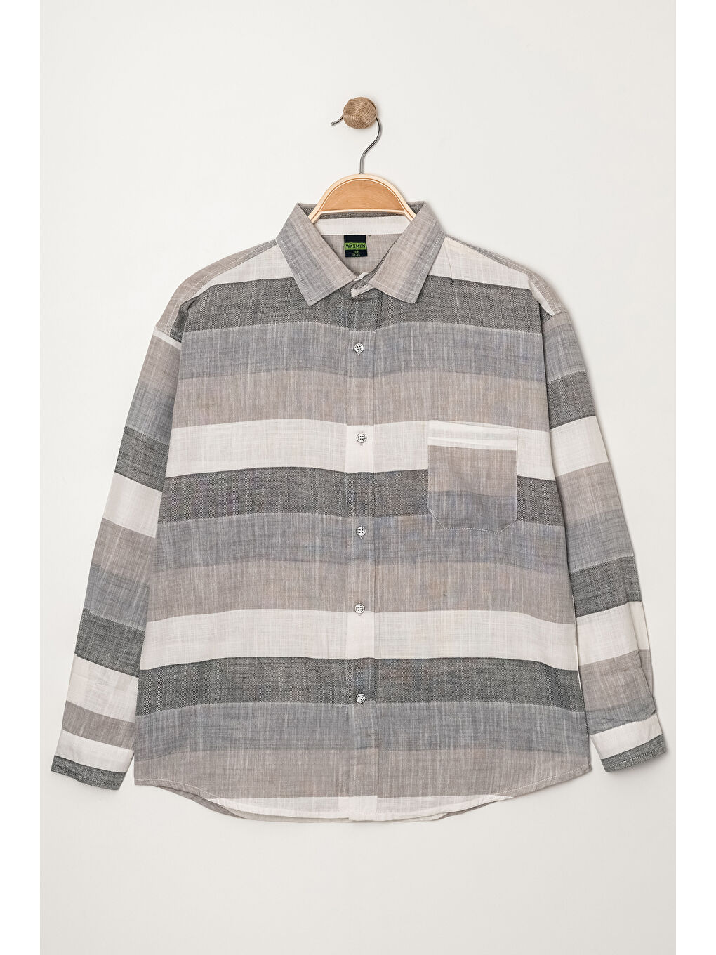 Gri Erkek Çocuk Renk Desenli Keten Gömlek P1008