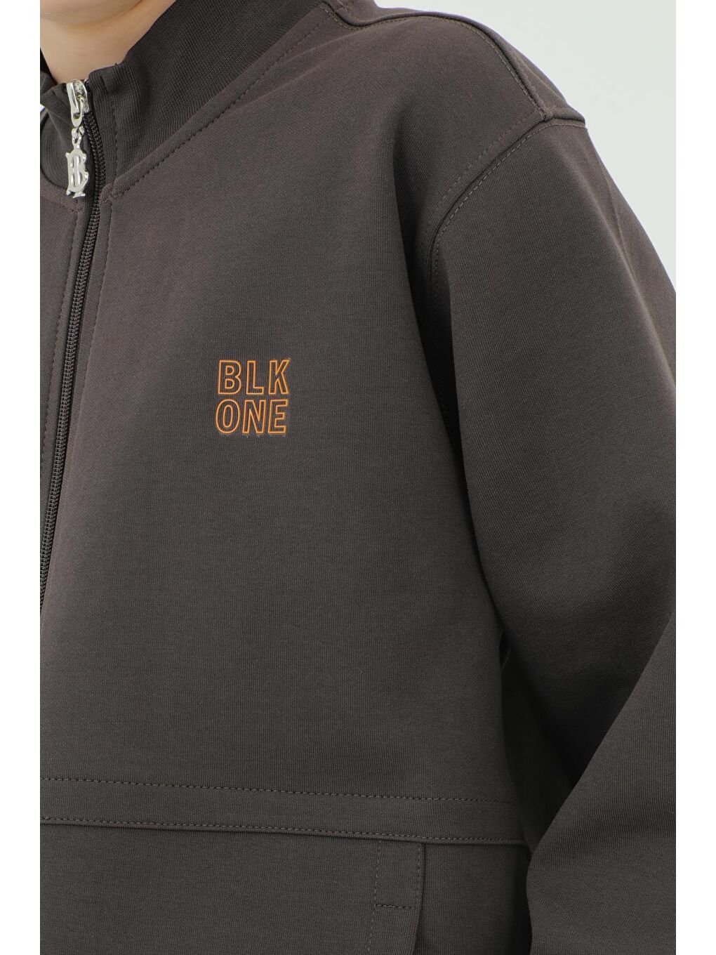 Kahverengi Erkek Çocuk Dik Yaka Baskı Detaylı Çift Cepli Hırkalı Üç Parça Eşofman Takımı-5